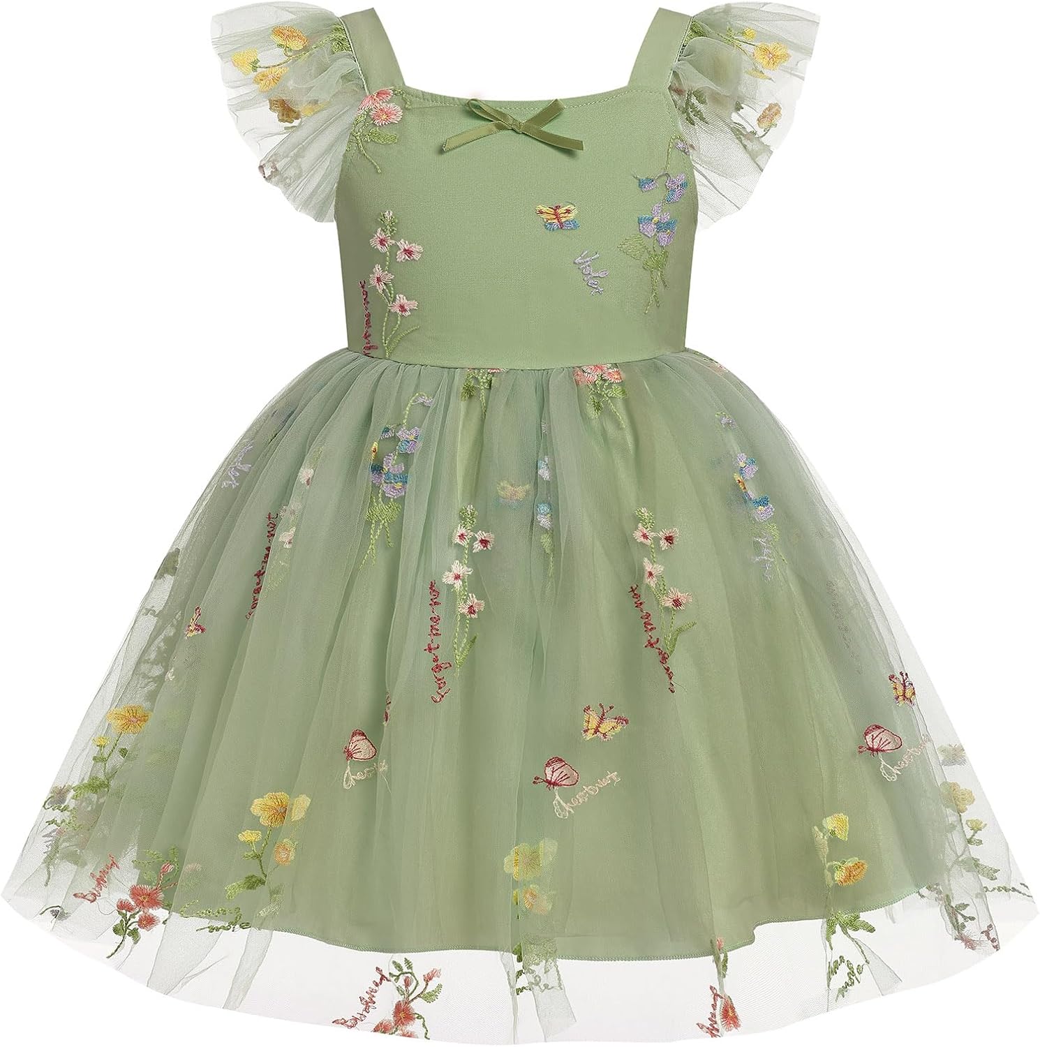 IMEKIS Toddler Baby Girls Tulle Dress Floral Embroidery Wedding Party Pageant Birthday Photo Shoot Outfit 1-6T