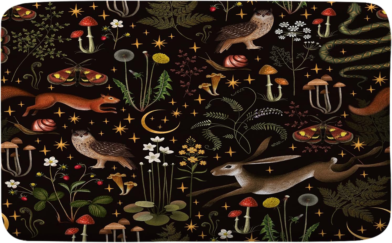 4Pcs Fairy Rustic Forest Shower Curtain Sets, Boho Mushroom Woodland Wild Animals Bathroom Decor with Non-Slip Rugs, Toilet Lid Cover and Bath Mat, Waterproof Shower Curtains with Hooks, 72 x 72 Inch
