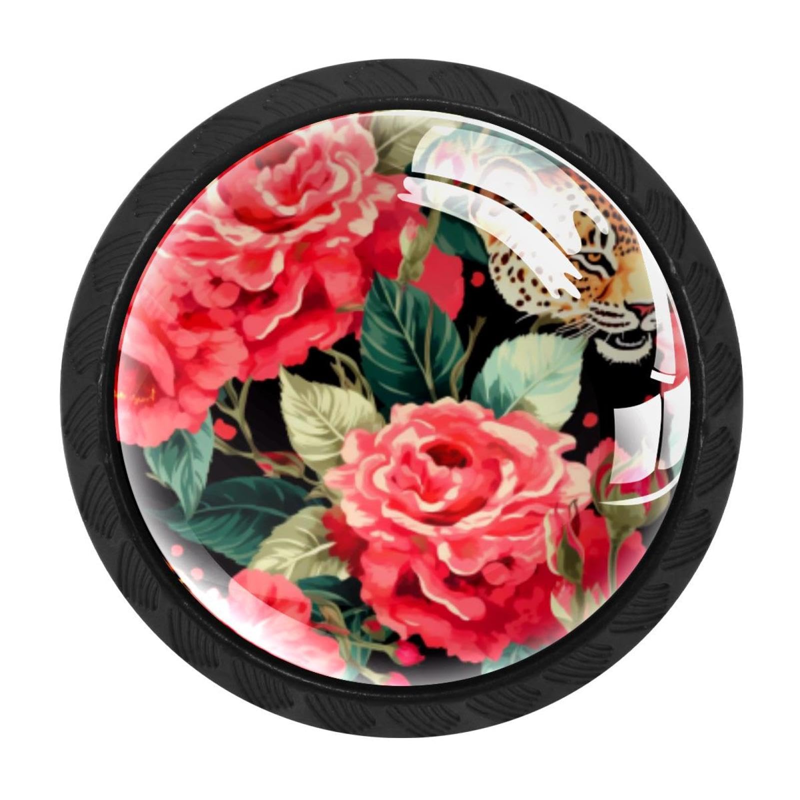 Chenzzzz Multicolored 09 4 Pieces Rose Leopard Drawer Knobs, 35Mm Black Cabinet Knobs, Drawer Pulls And Knobs, Dresser Drawer Knobs, Cabinet Hardware Kitchen Cabinet Knobs