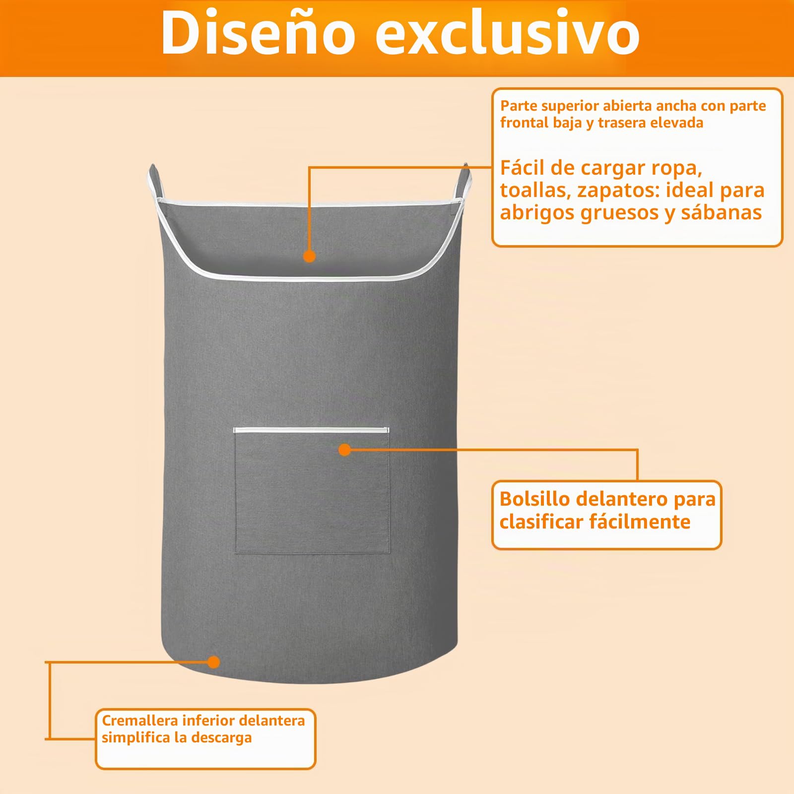 YAYODS 2 unidades de bolsas de lavandería para colgar, 91 x 56 cm, cesta para la colada colgante, cesta para la colada en la pared, color gris, bolsas de lavandería grandes, para colgar la puerta