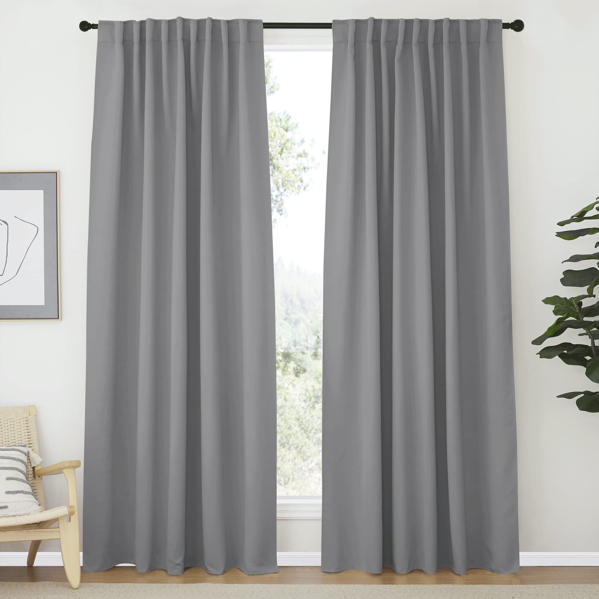 NICETOWN Blackout Curtain Panels Window Draperies - (Silver Grey Color) 70x84 inch, 2 Pieces, Insulating Room Darkening Blackout Drapes for Bedroom