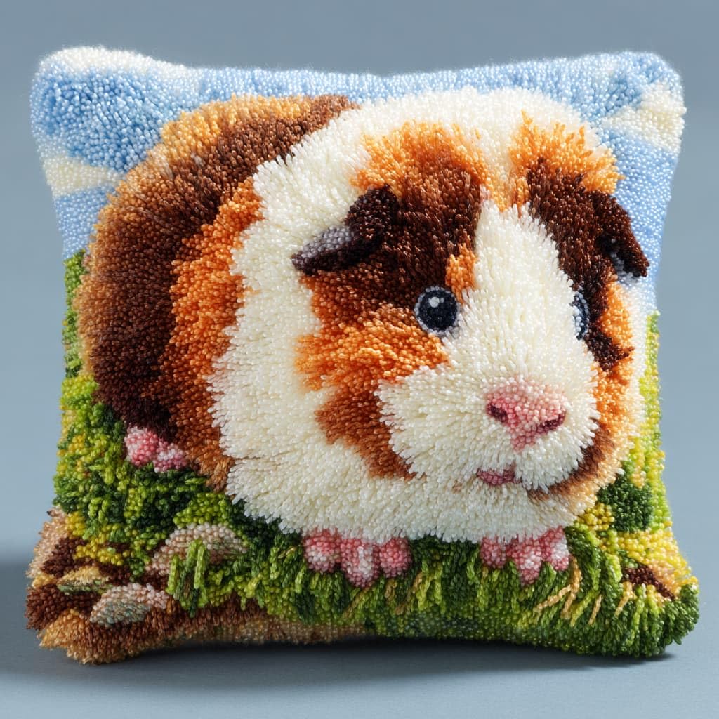 Taxpy Latch Hook Cushion Kits, Animal Guinea Pig DIY Latch Hook Kits Pillow Printed Cushion Embroidery Needlework Craft Embroidery Kit,17x17inch