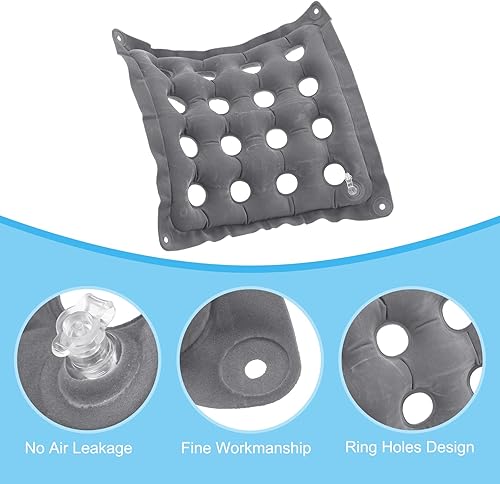 Miniatura 10 de PATIKIL Cojín de asiento inflable, paquete de 2 cojines de asiento de aire portátiles transpirables flocados cuadrados para el hogar, sillas de