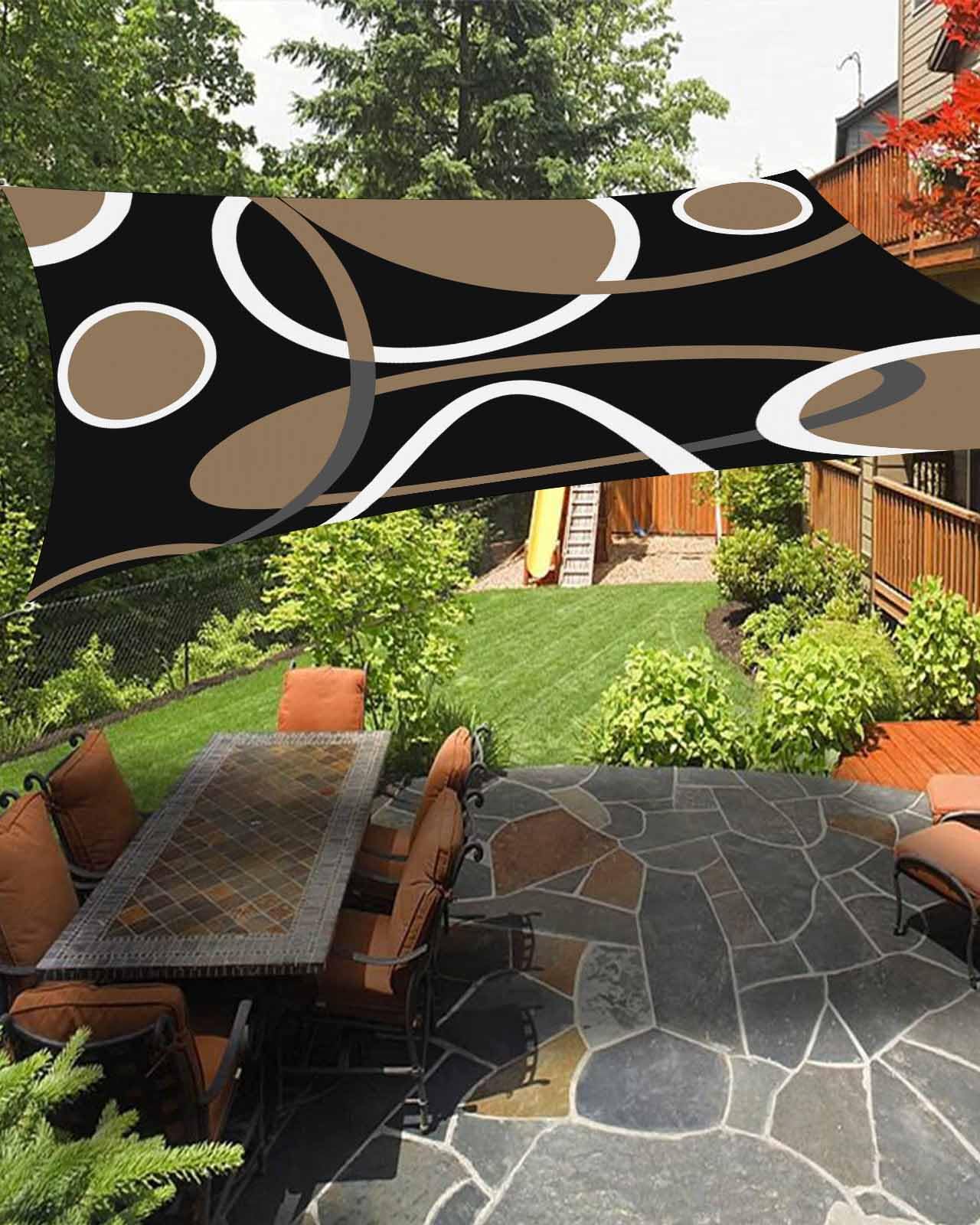 Boanket Sun Shade Sail 8' x 10', Brown Black Geometric Rectangular Waterproof Outdoor Sun Shades, Modern Round Geometric Abstract Art Shade Cloth for Patio Deck Terrace Garden Lawns Beach Backyard