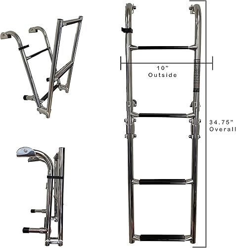 Miniatura 7 de classAcustoms 77090202 Escalera plegable para barco de 4 escalones  Acero inoxidable  Escalera para barco de esquí  Escalera para pontón