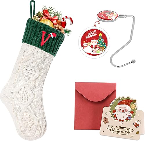 Miniatura 32 de Ulico Medias de Navidad con iniciales, calcetines de Navidad de punto con monograma bordado grande de 18 pulgadas, calcetín de Navidad para niños