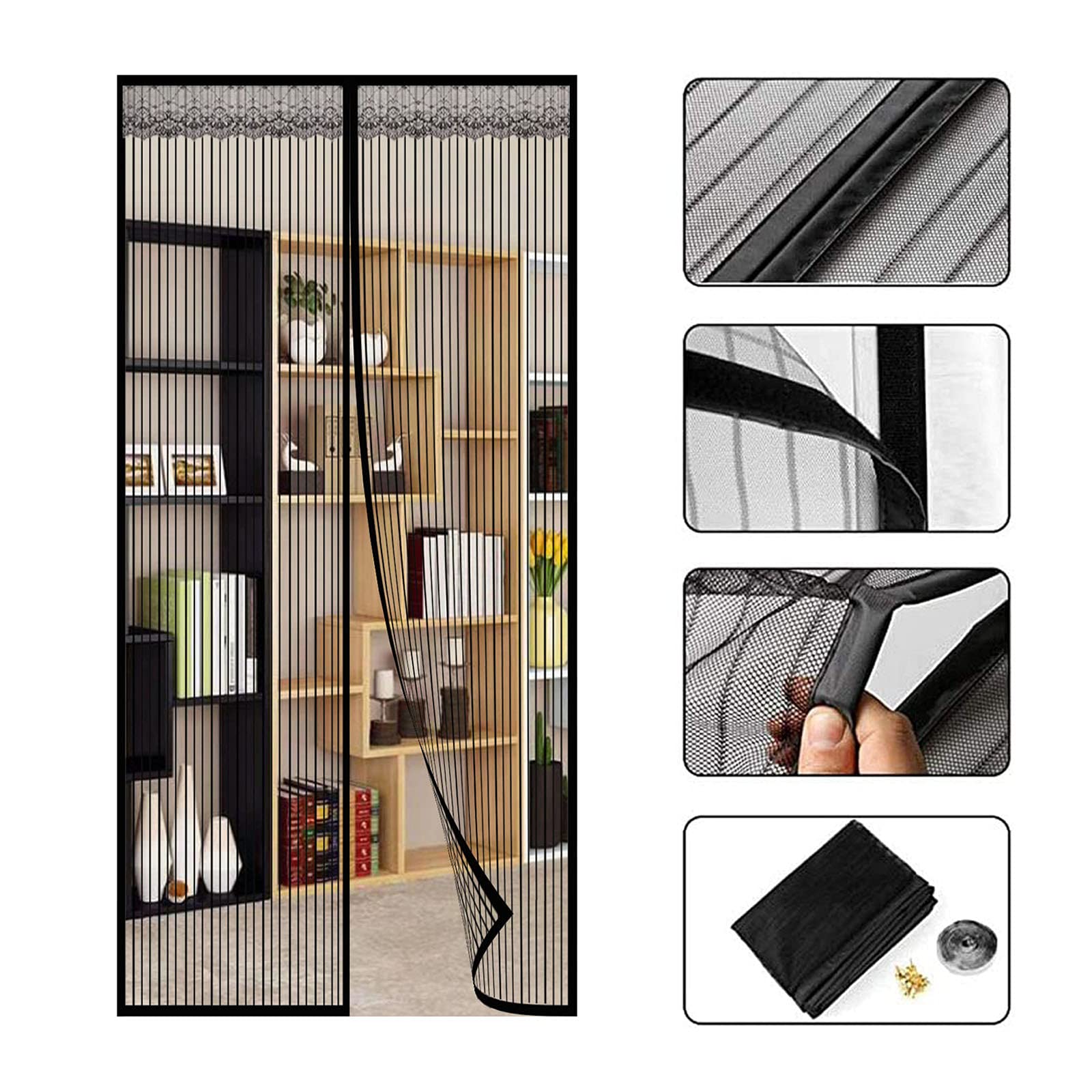 Mosquitera Magnética Para Puertas Cortina Para, Mosquitera Magnética Automático para Puertas Cortina de Sala de Estar la Puerta del Balcón Puerta Corredera Patio, Se puede instalar sin taladrar