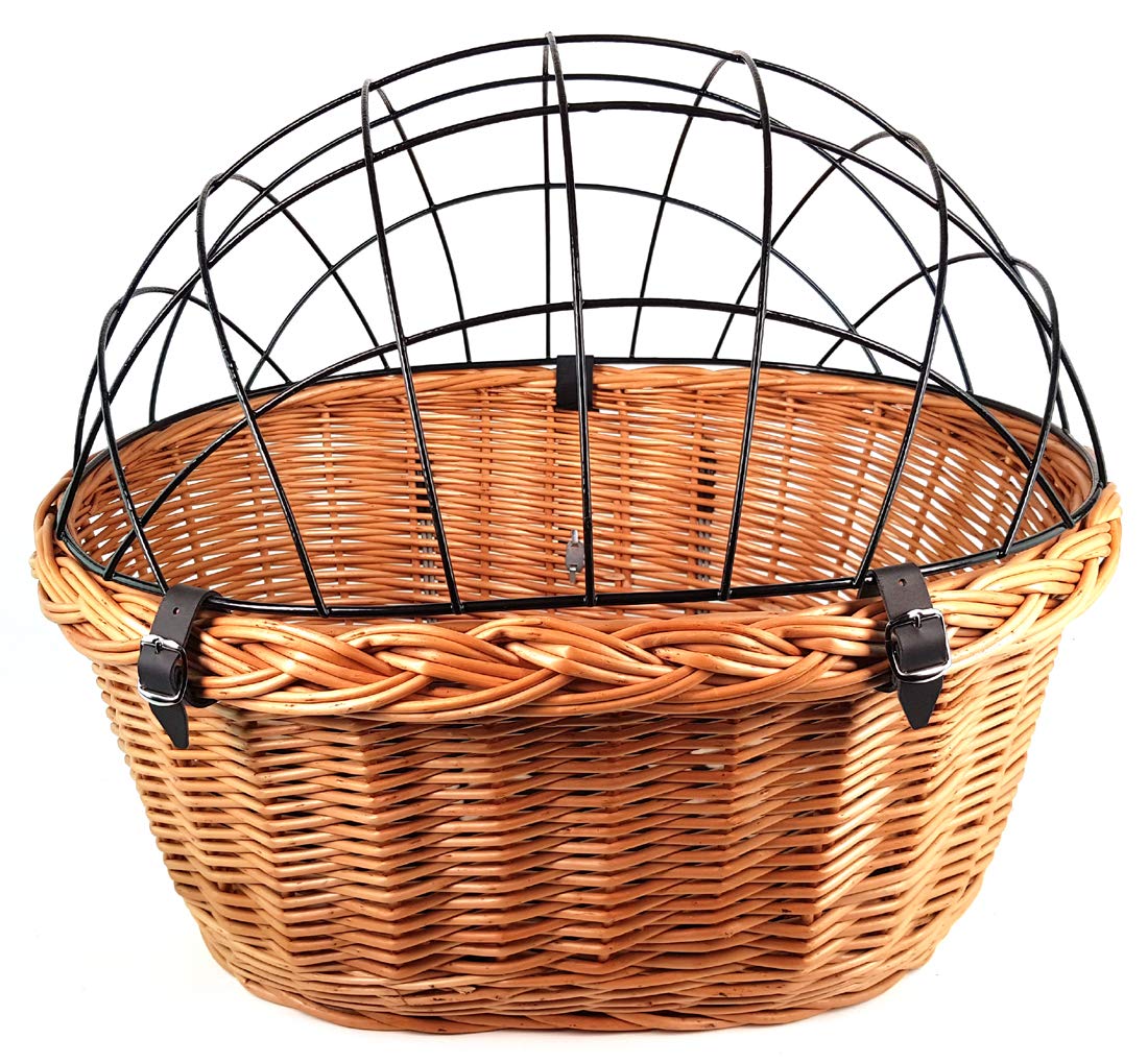 XXL Fahrradkorb Hundekorb für Lenker Weide oval mit Gitter 56 x 44 cm (N-S) + Kissen