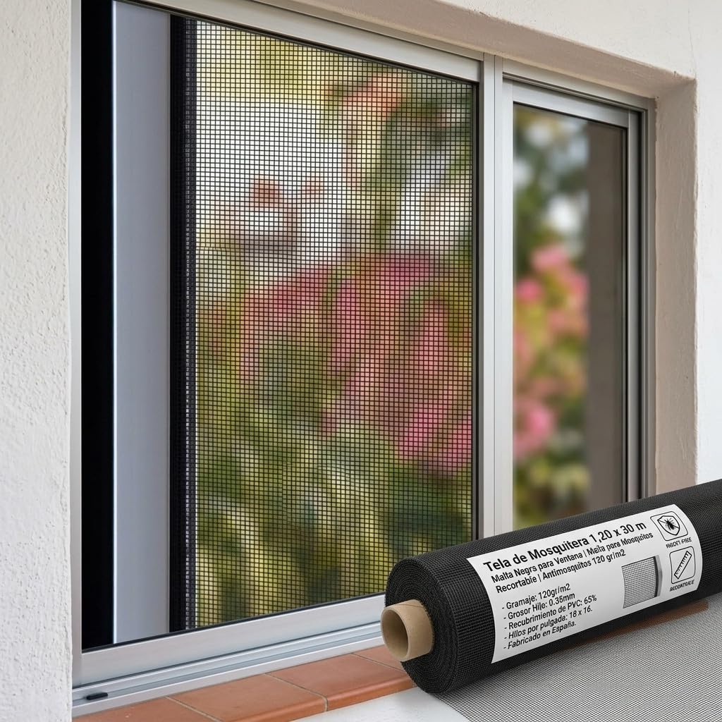 Suinga - Moustiquaire en gaze noir 0,8 x 30 m pour porte et fenêtre, Tissu en fibre de verre 120 gr/m2, Protection anti-insectes