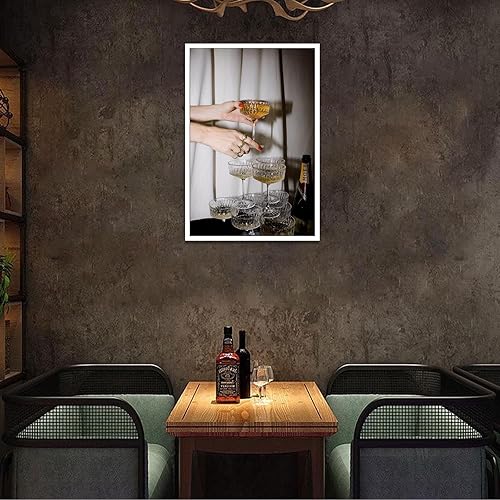 Miniatura 6 de Dcvjiy Divertidas copas de champán coloridas en lienzo, arte de pared, póster retro de torre de champán, impresiones de carrito de bar, pintura,