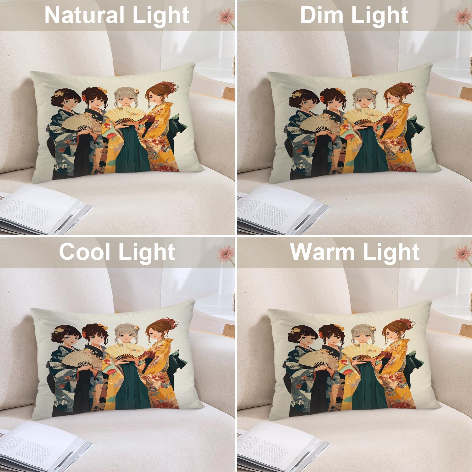 Batmerry Traditional Clothing Fan Art Pillowcases, Cultural Dress Hand Held Decorative Bed Pillowcases Digital Printing Blended Fabric Bedroom Set Hidden Zipper on Short Side 20X26 in