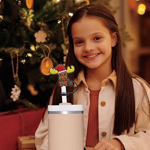 Miniatura 4 de 6 tapas de paja de Navidad para copa Stanley, 0.394 in, reutilizable, para vaso Stanley de 30 y 40 onzas, fundas de punta de popote para accesorios