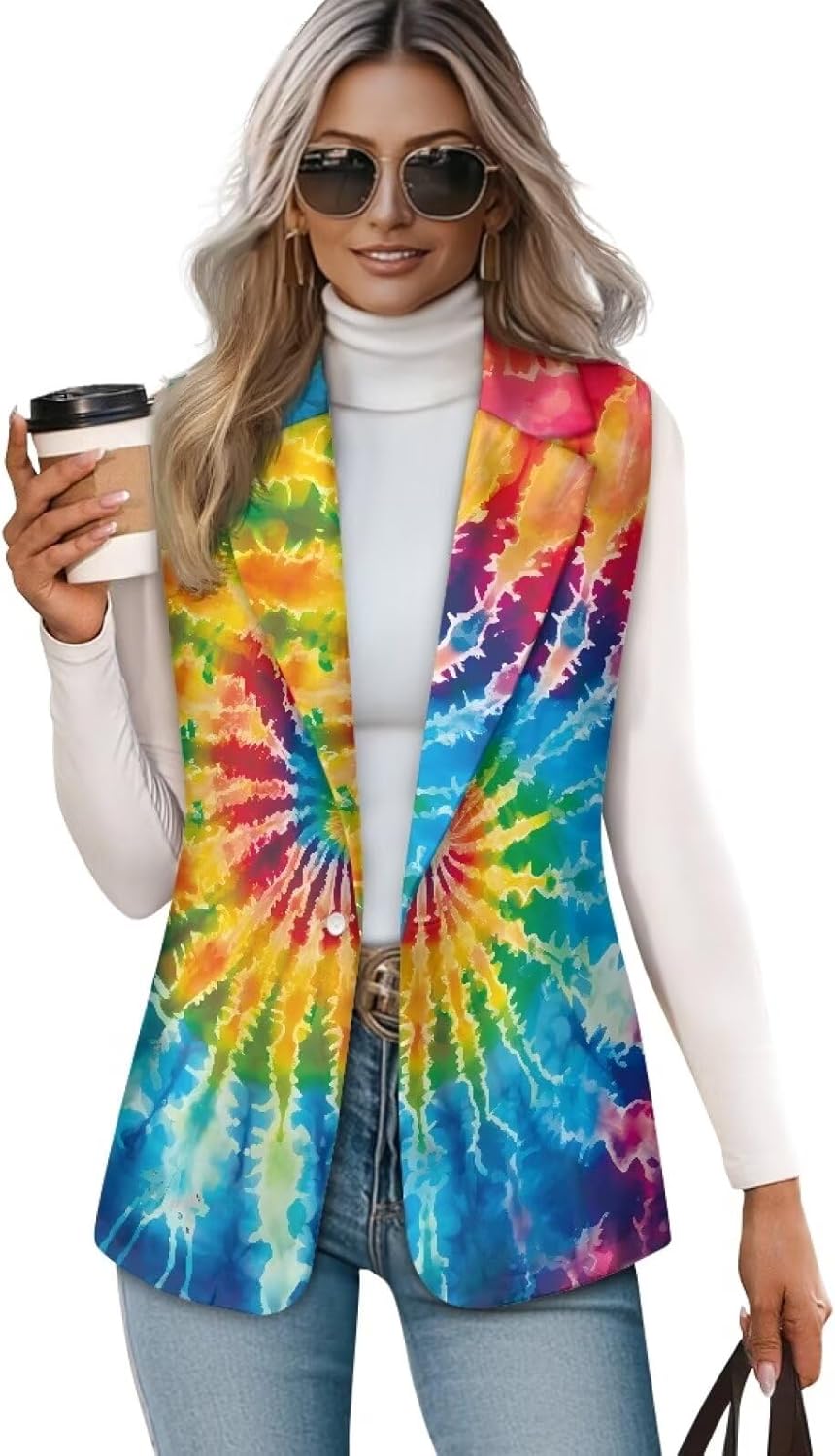 Biyejit Women Sleeveless Blazer Vest Spring Casual Open Front Lapel V Neck Office Waistcoat Long Vests Button Suit Vest