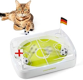 ALL FOR PAWS Interaktives Katzenspielzeug mit Fußballfeld-Design, Automatisches Katzenspielzeug mit Bewegungsaktivierten Flip-Push-Bällen, Anpassbaren Team-Aufklebern, Ideal für Wohnungskatzen