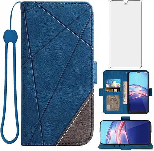 Compatible con Moto E 2020 Motorola E7 - Funda tipo cartera y protector de pantalla de vidrio templado, soporte de piel con tapa para MotoE MotoE7 E