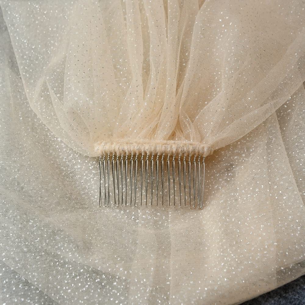 Bruiloft Bruiloft glitter sluier champagne sluiers vingertop lengte sluierkapel sluier met kam één tier bruids hoofd accessoires bling bling ( Color : Champagne, Item Length : 200cm