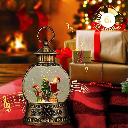 Miniatura 32 de Globo de Nieve Cardinal, Globo de Nieve Musical de Muñeco de Nieve Navideño tipo Linterna con Luces con Temporizador de 6H a Batería y Alimentado