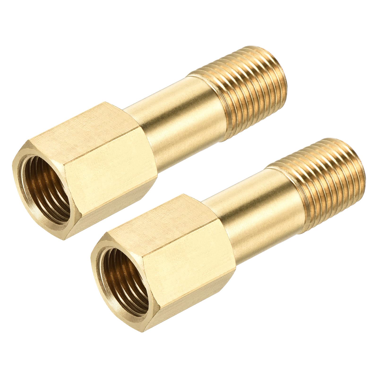 sourcing map 2 sztuki mosiężnych rur złącze śrubowe G1/4 gwint wewnętrzny na gwint zewnętrzny G1/4 adapter 50 mm długość złączka przedłużająca sześciokątna złączka rurowa
