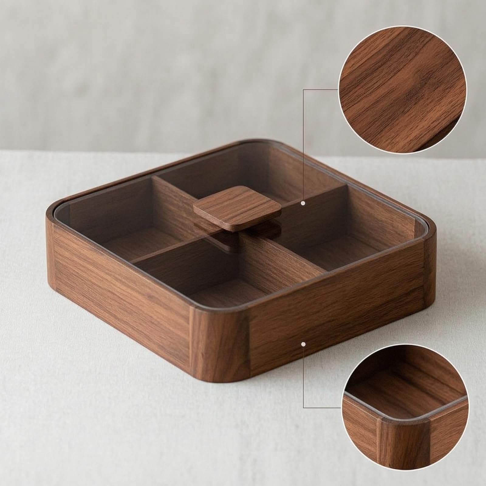 Snackschale mit Glasdeckel flach box mit Unterteilung tragbar Snackschale Fächern für Wohnzimmer, style to 2