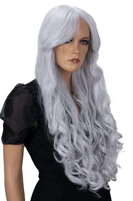 Foto 3 de 5 de CAISHA Peluca De Pelo Extra Largo De 80cm Peluca De Fiesta De Cosplay Voluminosa Wig Blanco Roto CP12