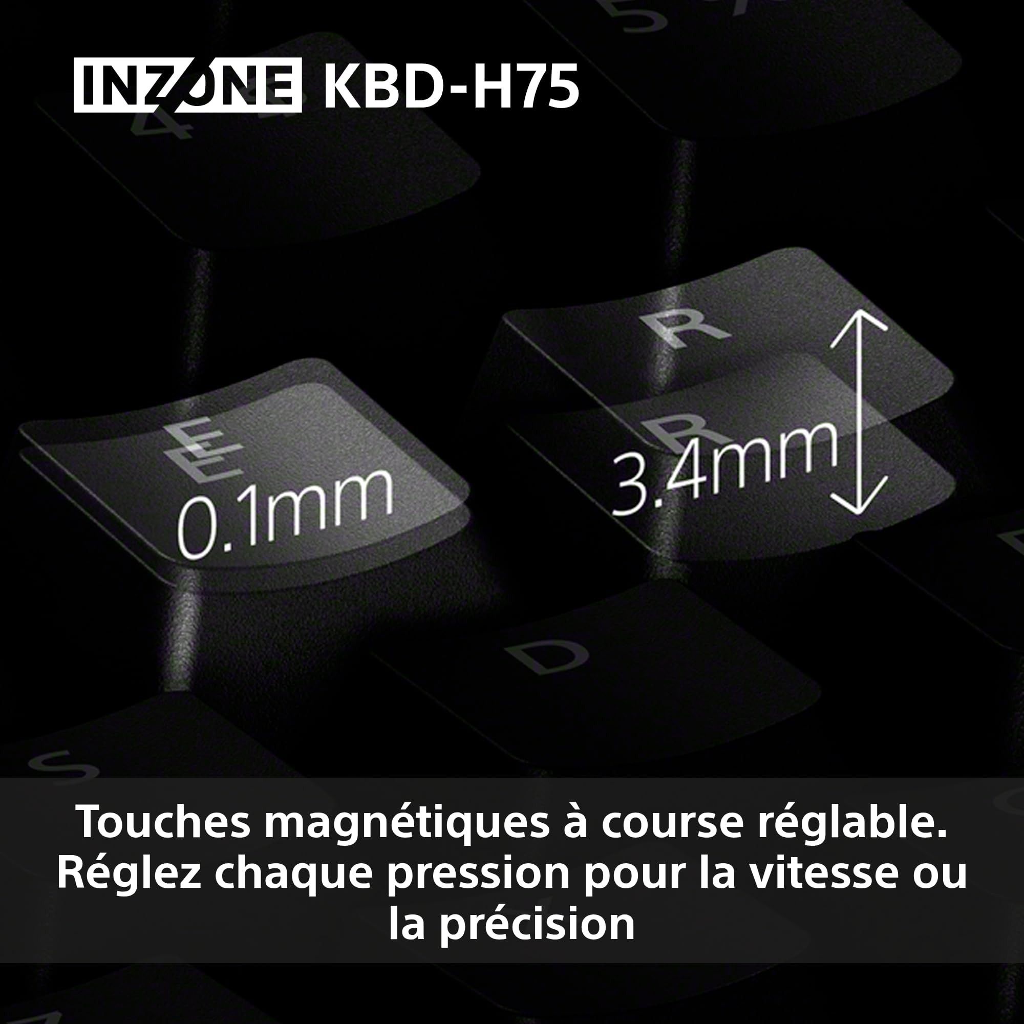 Clavier Gaming Sony INZONE KBD-H75 - Déclenchement Rapide, commutateurs magnétiques, actionnement réglable, 75% TKL, fréquence de rafraîchissement de 8 000 Hz, RGB, PC FPS, Disposition AZERTY - Noir