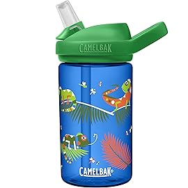 CamelBak Eddy+ Kids Bite Valve Straw Tritan Renew Water Bottle Iguanas, 14oz