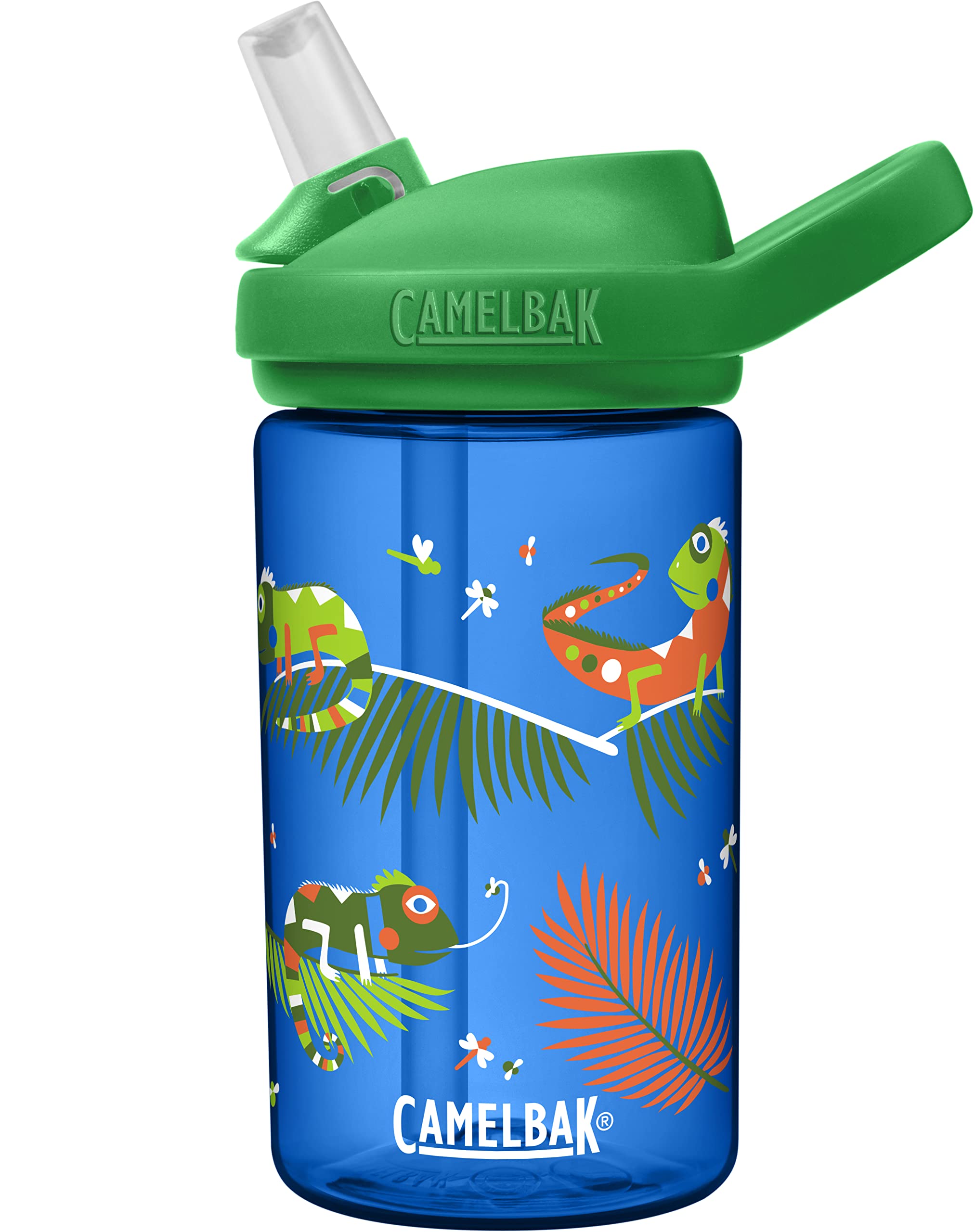 CamelBak eddy+ Kids Water Bottle with Tritan Renew - Straw Top, Leak Proof When Closed, Iguanas 14 Oz
