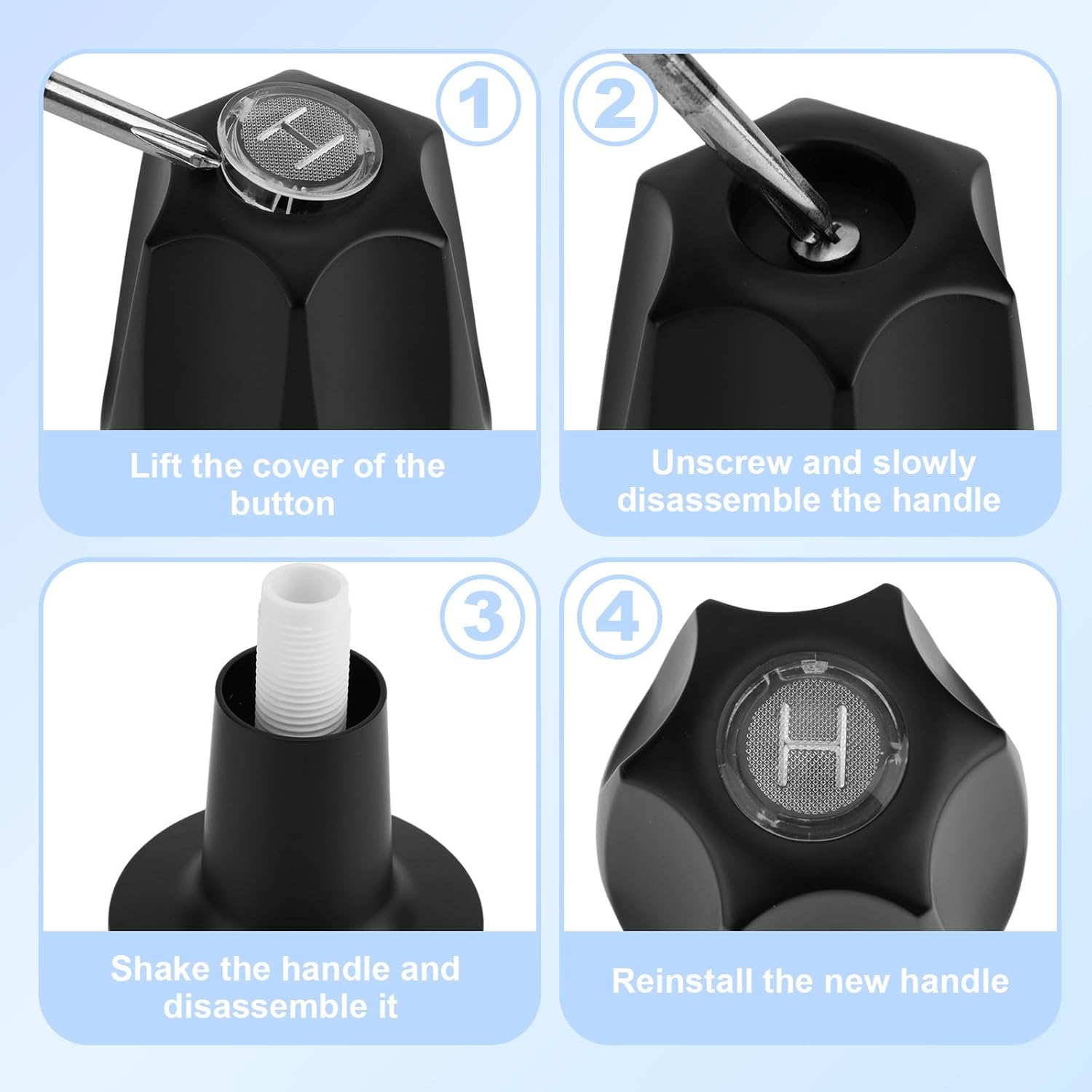 Penitue 2pcs Shower Knobs Replacement Kit, Matte Black Shower Knobs Include Base Connectors Screws Bathtub Faucet Handle Remodel Trim Kit Compatible with Pfister Verve