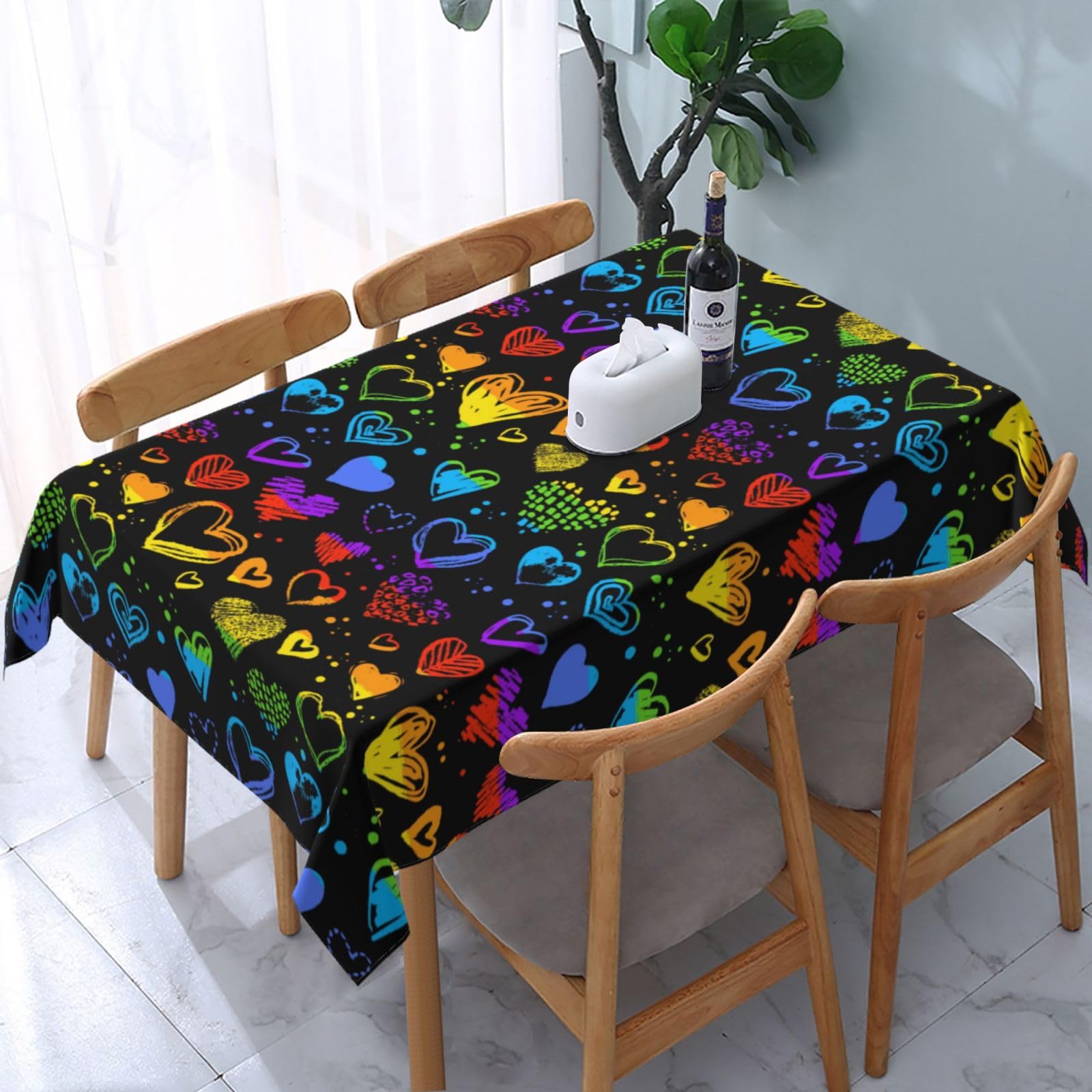 JunHeArt Pride Month Lgbtq Gay Pride Ally Tablecloth Rectangle Table Cover Washable Table Cloths Decor For Kitchen 54" X 72"