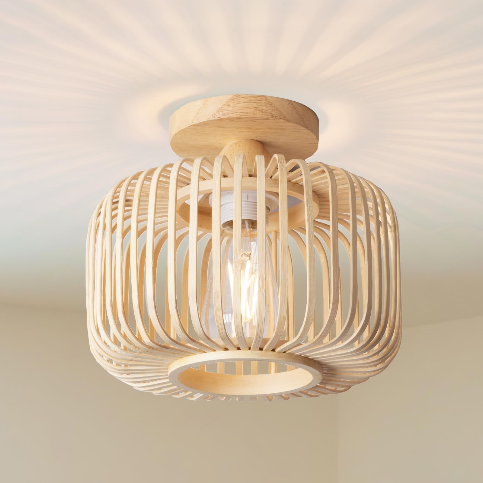VIOAOEAFA Rattan Wicker Semi-Flush Mount Bamboo Woven Ceiling Light ...