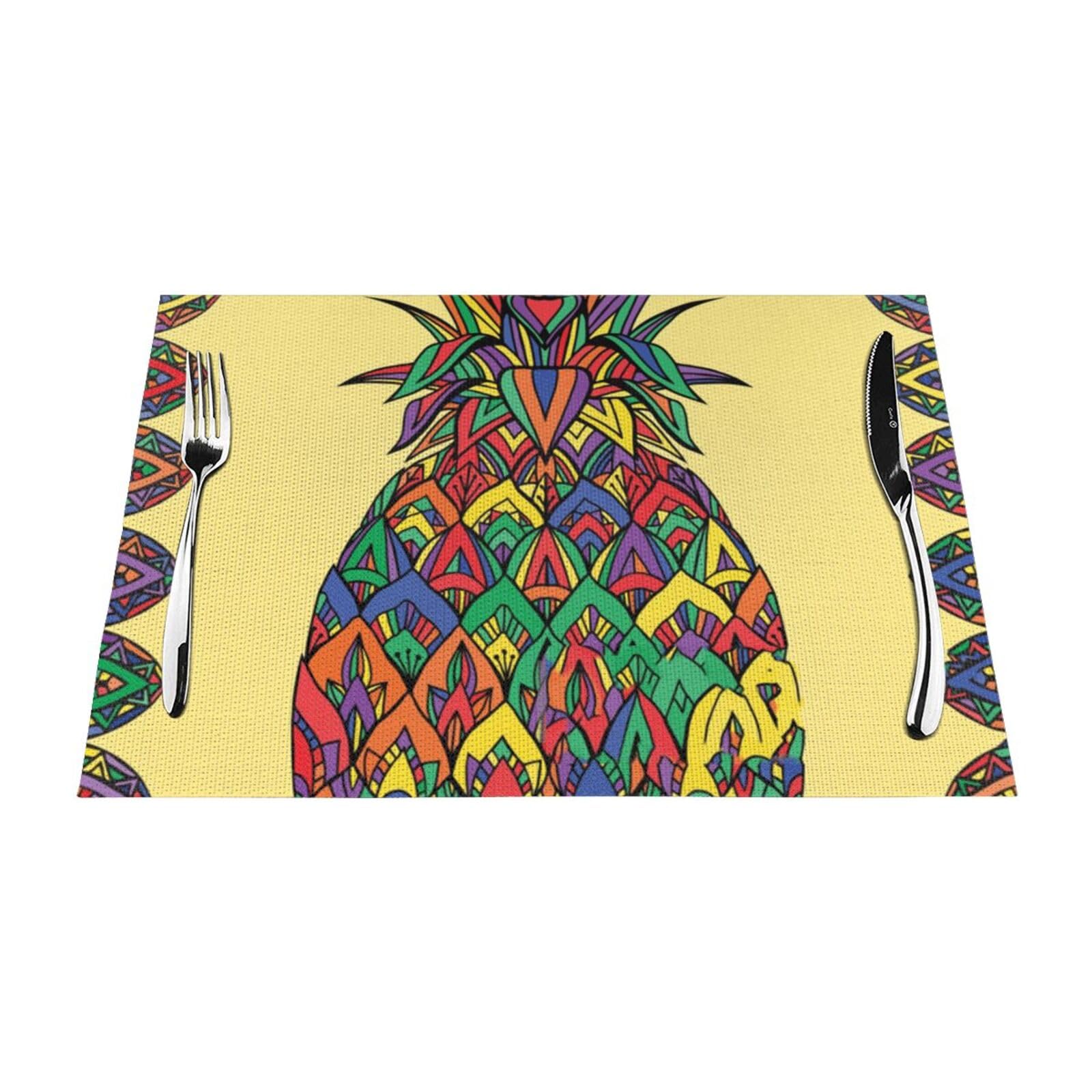 PVC Placemat Set of 1 PCS, 45x30 CM, Rainbow Pineapple Printed Non-Slip Heat Resistant Place Mats for Kitchen Dining Table Indoor Outdoor