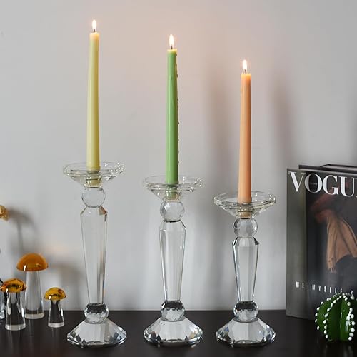 Miniatura 6 de Juego de portavelas cónicos de cristal, candelabros transparentes 2 en 1 de doble cara para velas cónicas y pilares, elegante mesa de boda, boda
