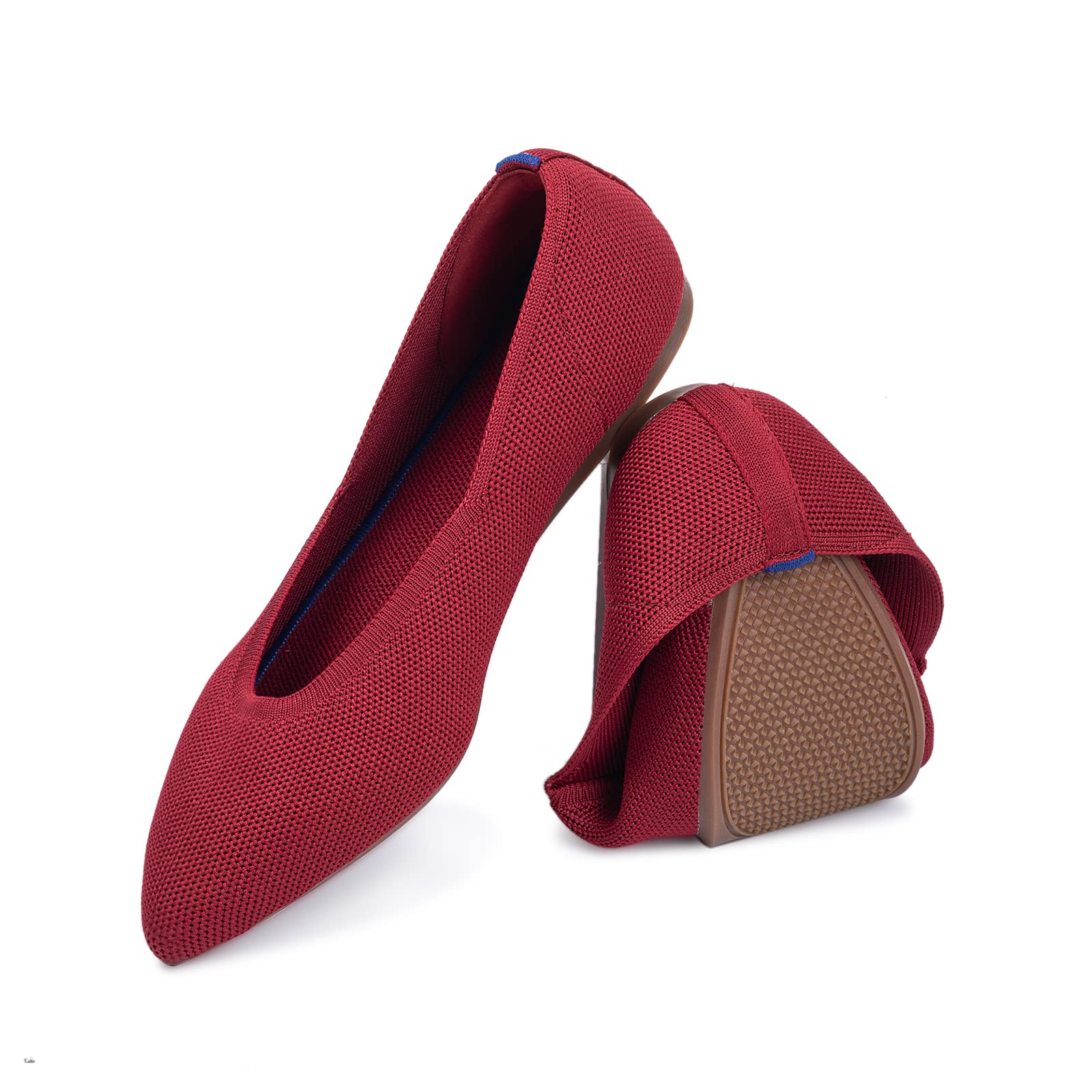 Frank Mully Scarpe Eleganti da Donna a Punta Piatta Lavorata a Maglia con Zeppa Bassa Comode Scarpe Basse da Donna Slip-on