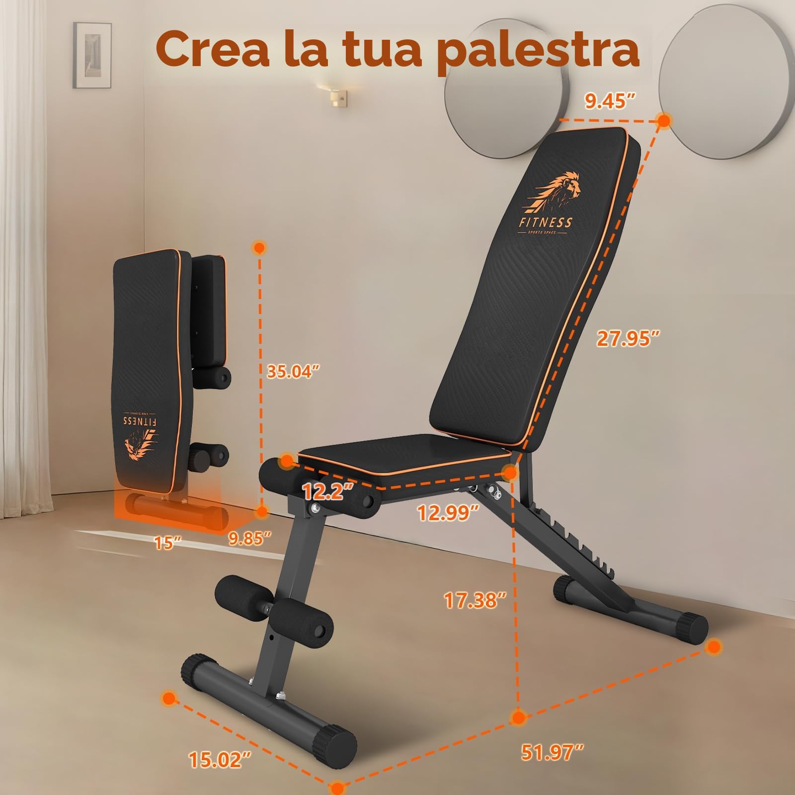 Panca Palestra Regolabile Pieghevole, Panca Palestra con 8 Posizioni Dello Schienale Regolabile, Inclinabile & Piana Panca Pesi per Allenamento con Bande di Resistenza
