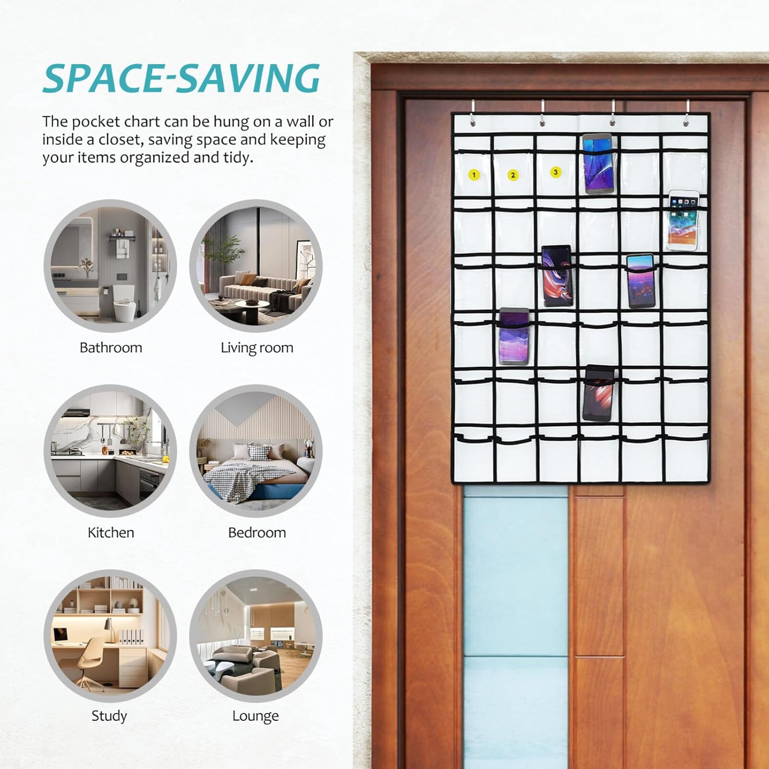 Hanging Storage Organizer with Pockets 36 Grids Over The Door Organizer with Hooks Non-woven Fabrics Sundries Storage Bag for Cell Phone White