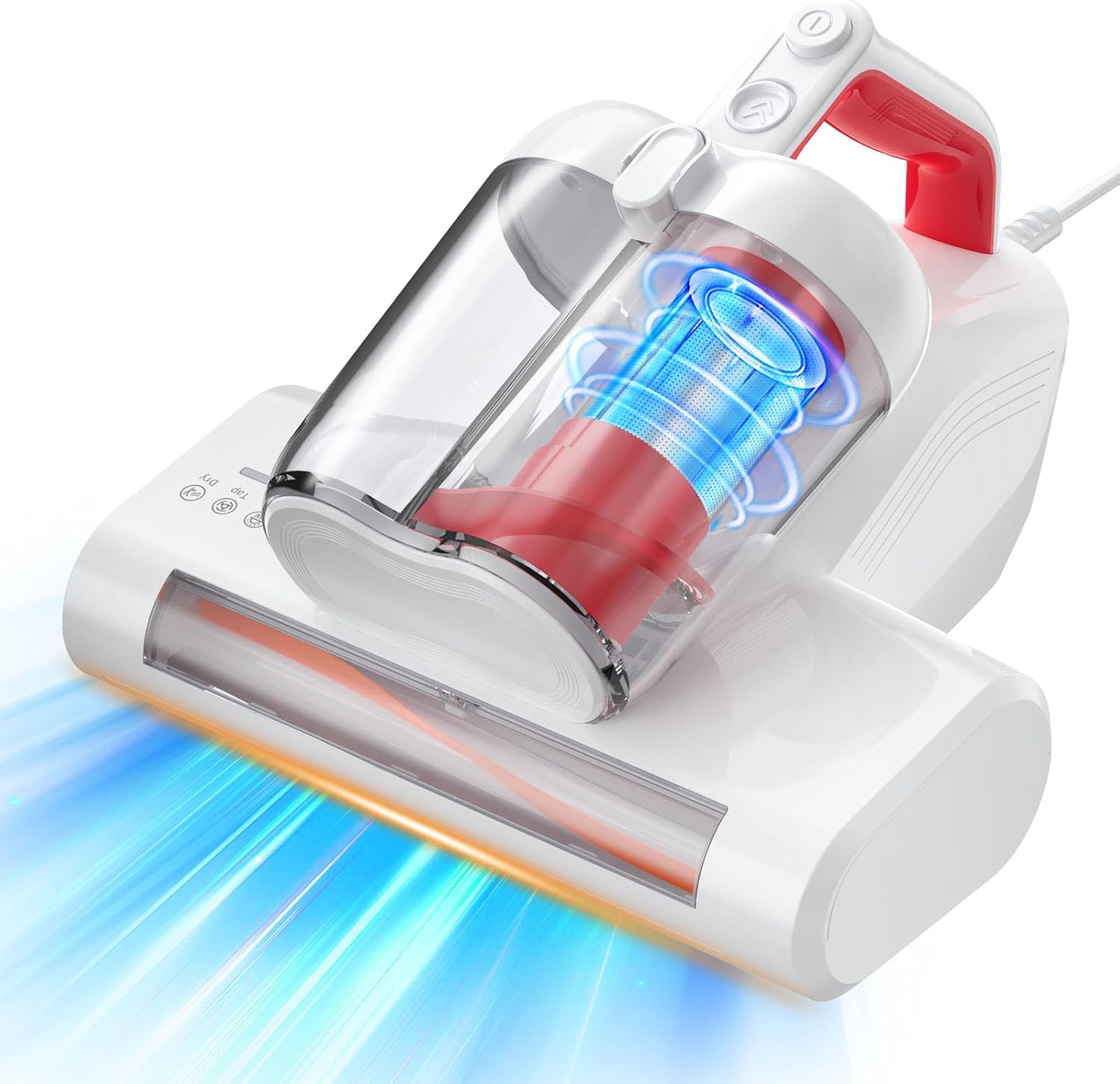 Mattress Vacuum Cleaner, 16Kpa 600W Bed Vacuum Cleaner with 253.7nm UV-C Light & Heating Tech & 40000 RPM/Min Brushroll Rotation, Widened Suction Port, Corded Red