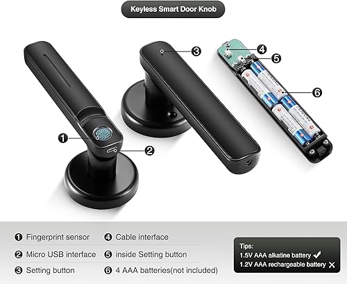 Miniatura 9 de Pulido Pomo de puerta de huellas dactilares con aplicación Tuya, cerradura de puerta inteligente, perilla de puerta inteligente, manija de puerta de