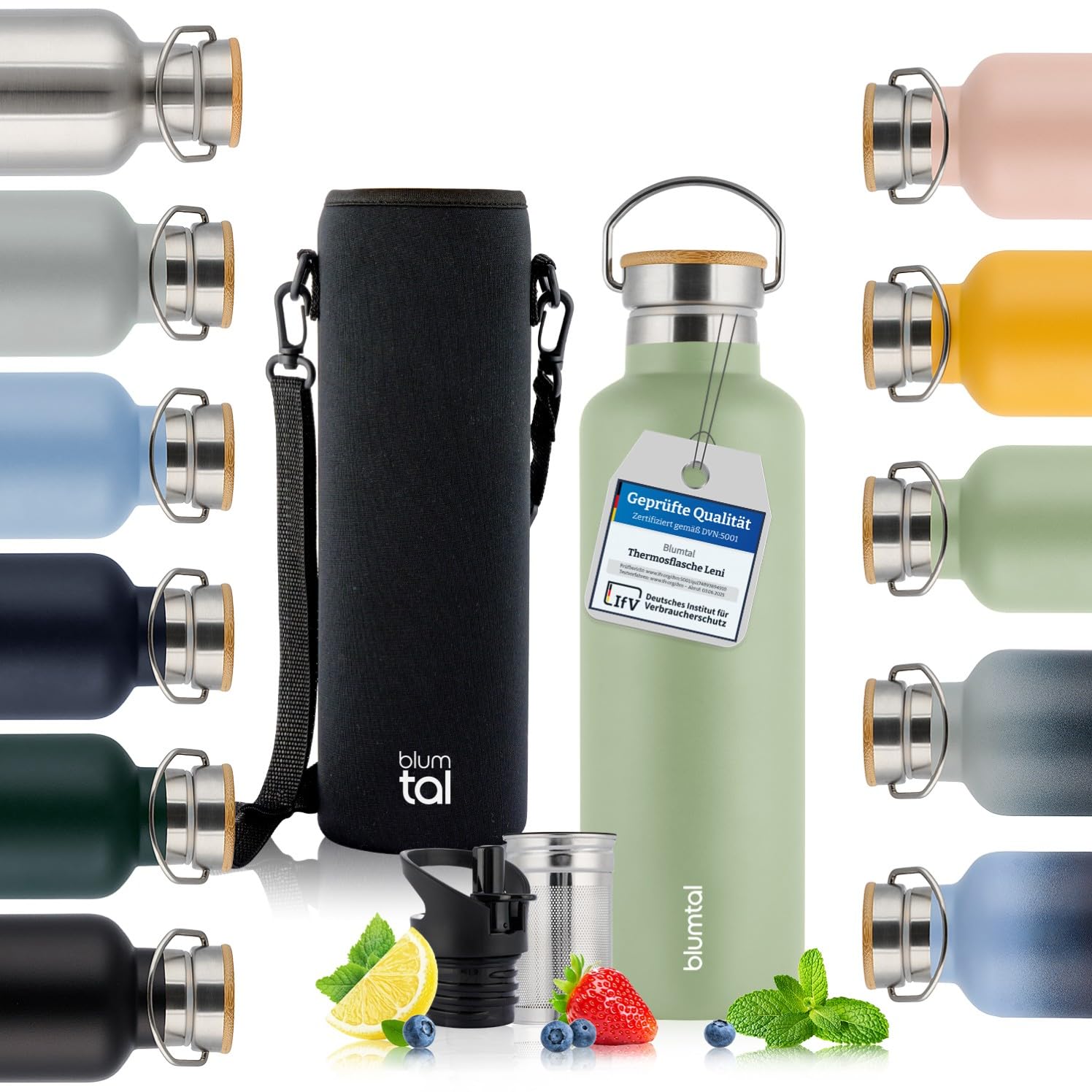 Blumtal Thermosflasche 750ml - Doppelwandige Edelstahl Trinkflasche - Isolierflasche BPA Frei - Teeflasche - Sportflasche - Summer Green