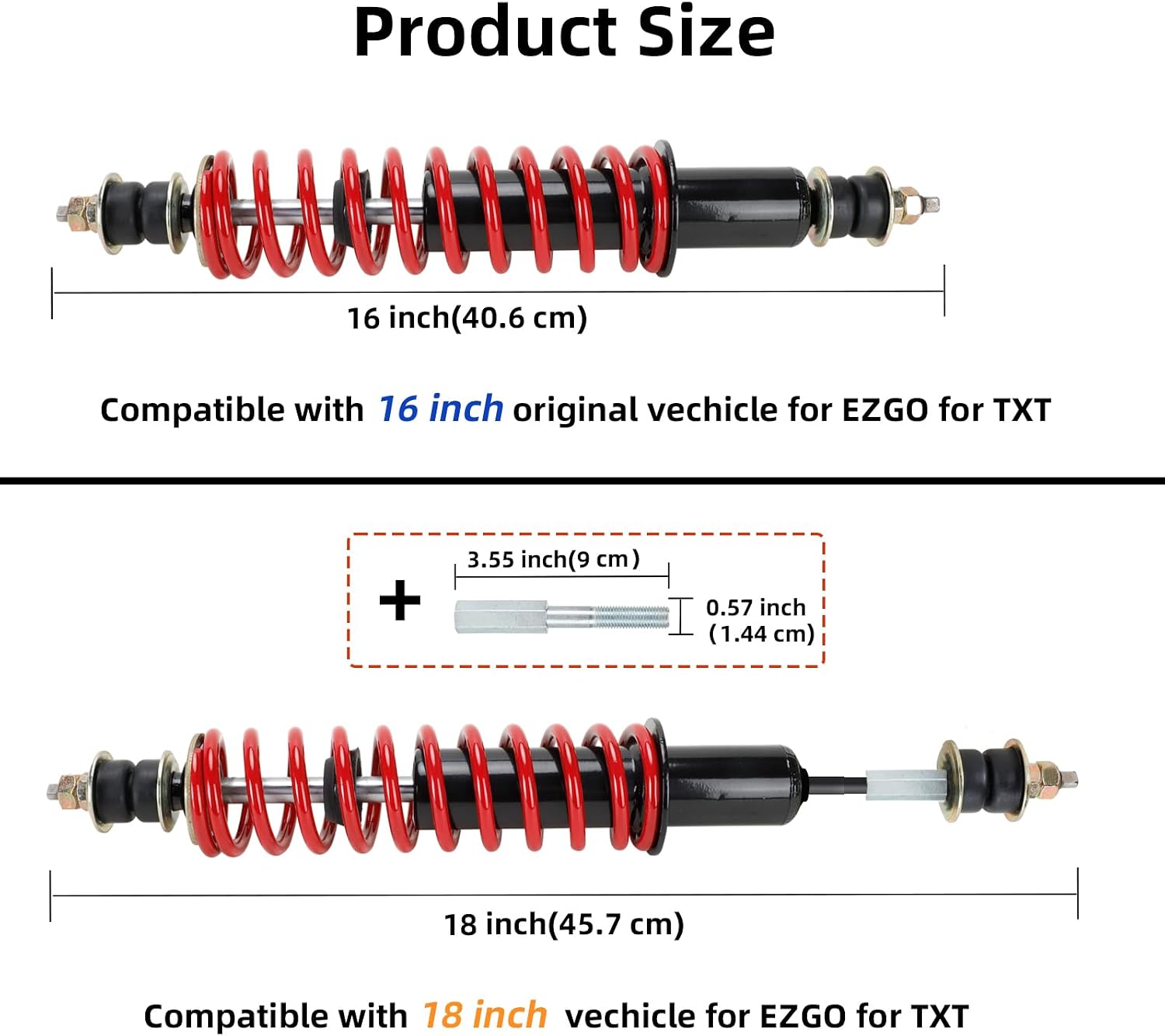Roykaw Golf Cart Front and Rear Shock Absorbers Kit Compatible with EZGO TXT/Medalist (1994-up) Gas and Electric Models, Red Coil Over Shock Absorbers, 2PCS, OEM# 70928-G01, 76418-G01, 70630-G01