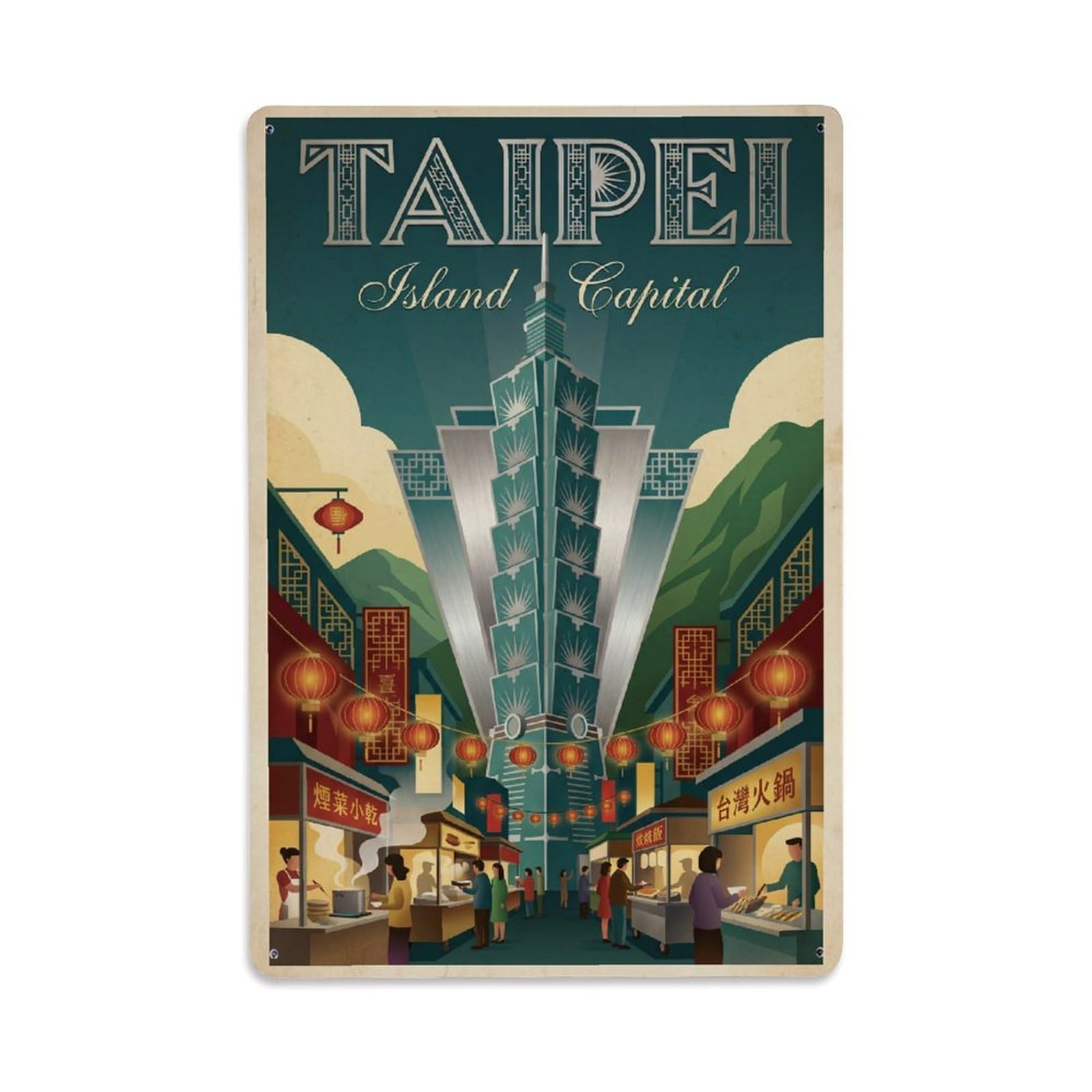 Huiyhb 8X12inch(20X30cm) Vintage Travel Taiwan Taipei Metal Tin Sign