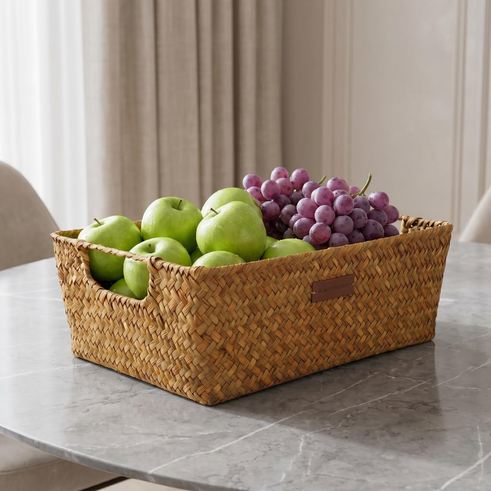 Housoutil Lot de 2 paniers en osier tressé à la main - 30 x 20 x 10 cm - Panier de rangement multifonction pour cuisine, fruits et collations, organisateur de table décoratif