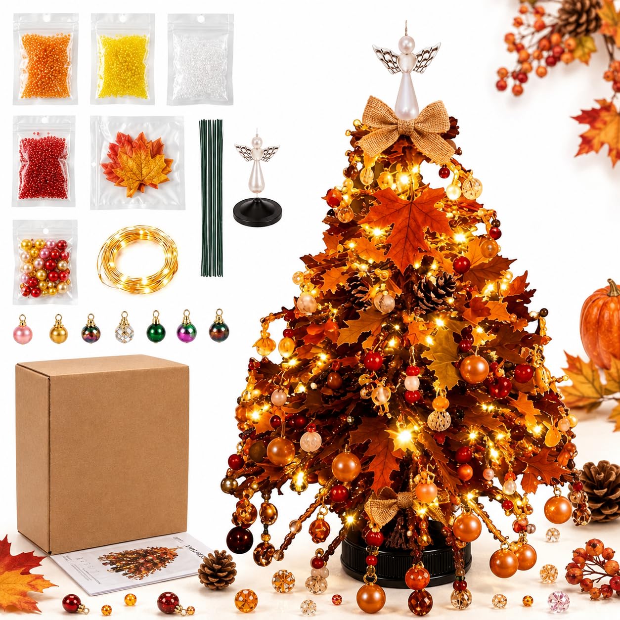 DIY Beaded Christmas Tree Kit,3D Crystal Bead Craft Set with Lights