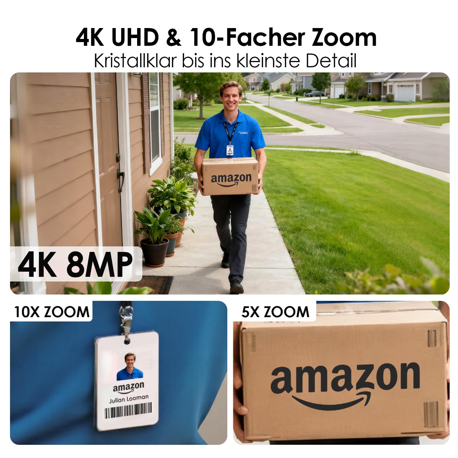 CZEview 4K 8MP UHD Überwachungskamera Aussen Akku Solar, Kabellos, Weiß | 100% kabellos, 4K UHD, Nachtsicht, Bewegungsalarme, PTZ 360°, wetterfest, lange Akkulaufzeit, einfache Install.