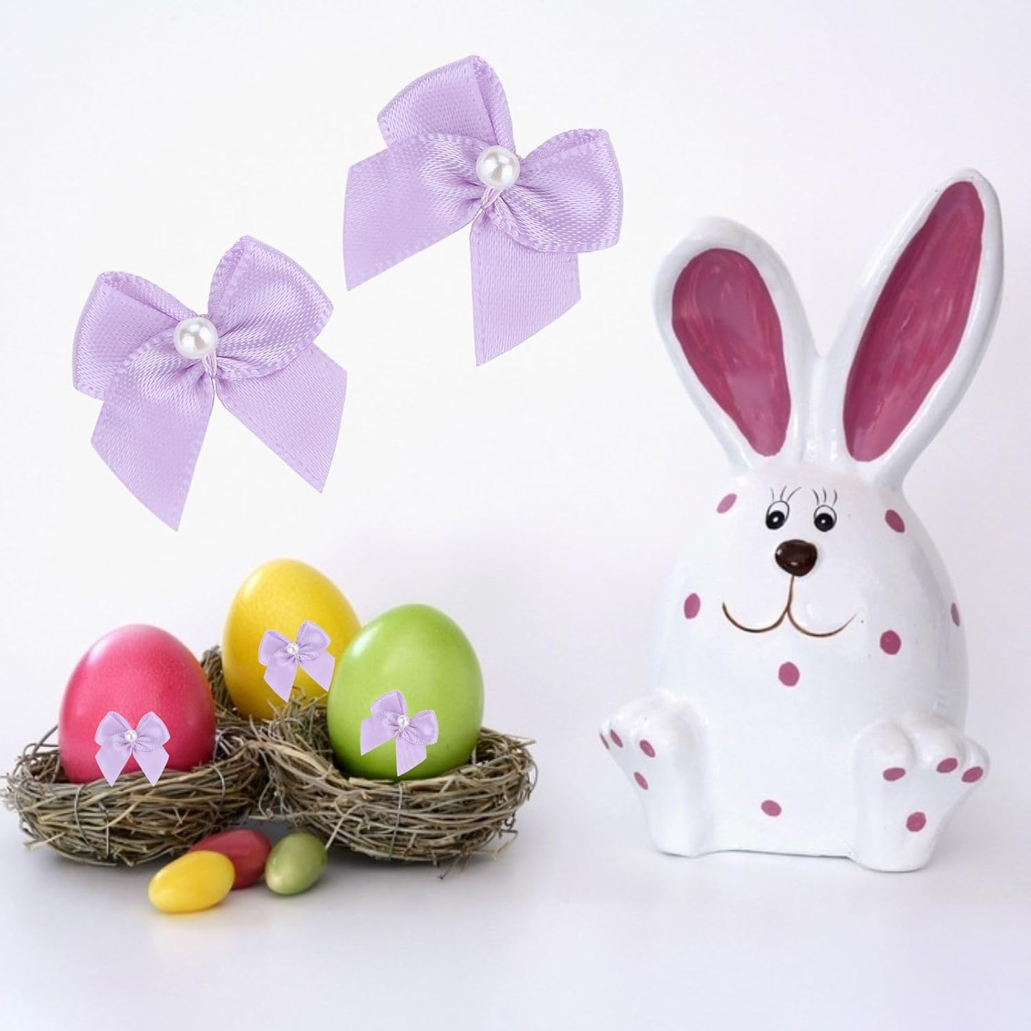 60pcs Mini Pastel Purple Satin Ribbon Bows with Pearl 1 Inch Craft Bows Flowers Appliques DIY Craft for Sewing, Scrapbooking, Wedding, Gift,Christmas Decoration (Purple) - Image 5