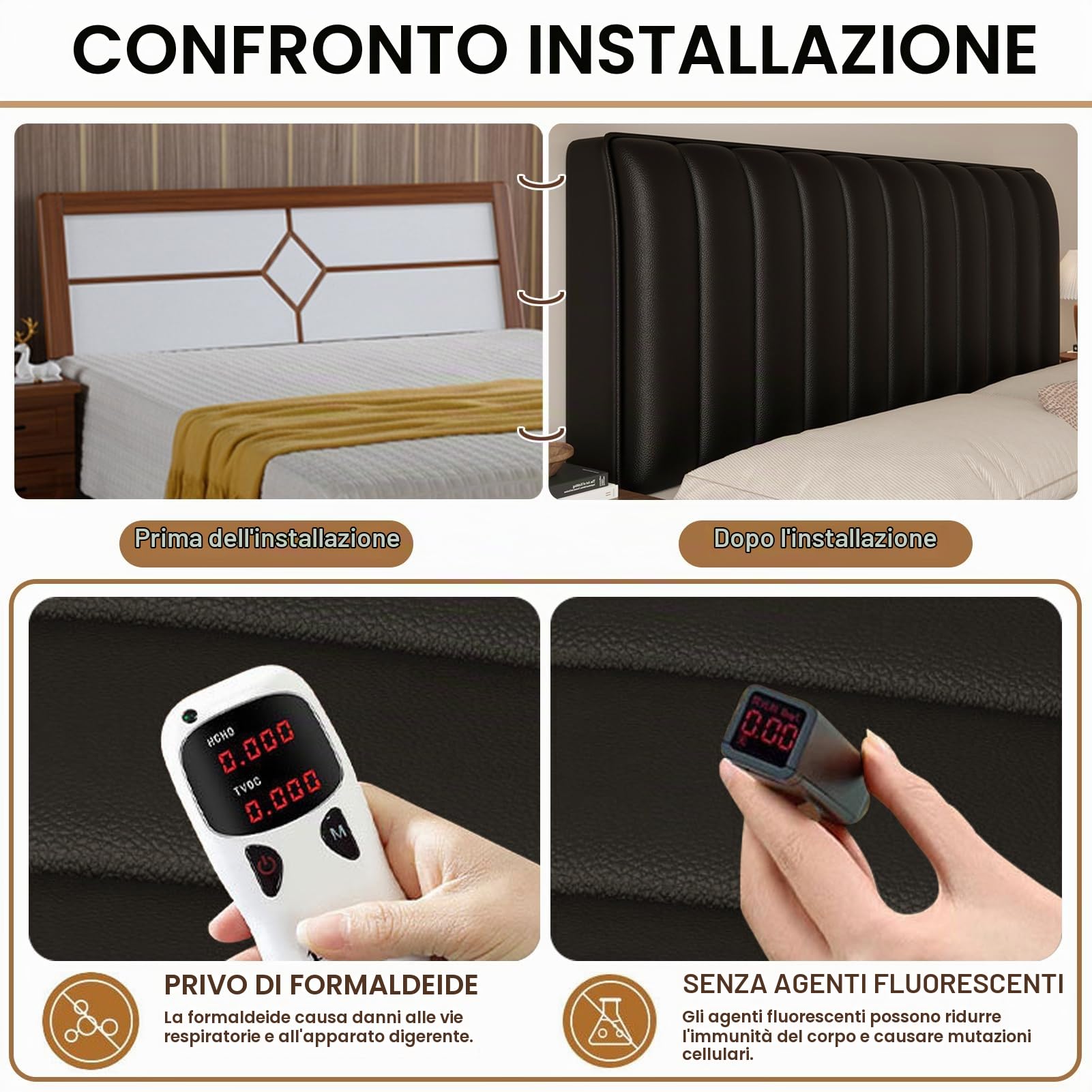 Copertura per Testiera Letto in Pelle, Copertura Testata Lettos Matrimoniale/Singolo, Fodera Elastica Protezione, Adatto a Una Varietà di Testate Letto (Nero,180cm)
