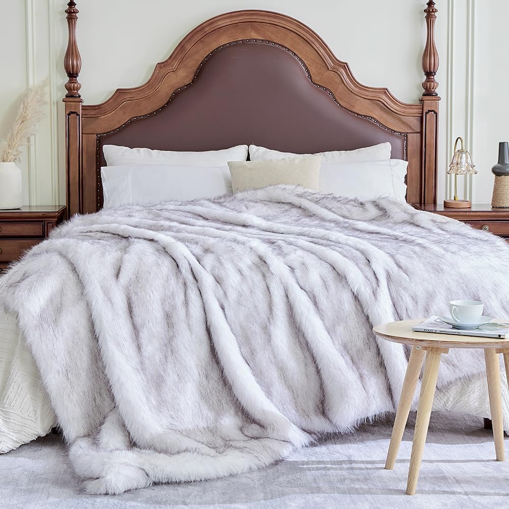 Fluffy Faux Fur Throw Blanket – Super Soft Warm Thick Plush Blanket for Bed, Couch & Office, Cozy Fuzzy Throw with Flannel Backing,60"x80", White - Image 8