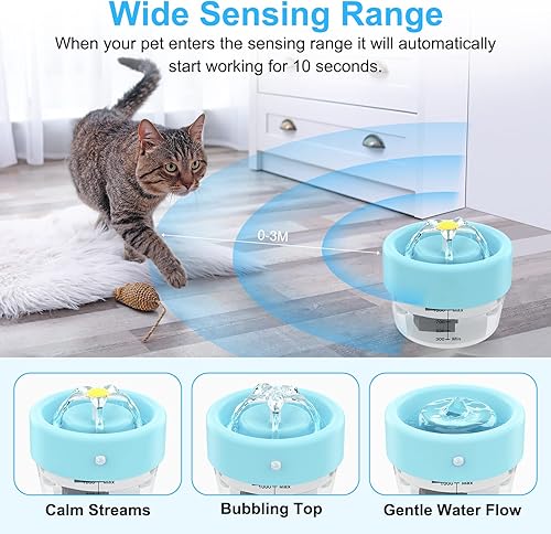 Miniatura 4 de Fuente de agua para mascotas, fuente de agua para gatos a pilas, fuente de agua automática para gatos con sensor de movimiento, dispensador de agua