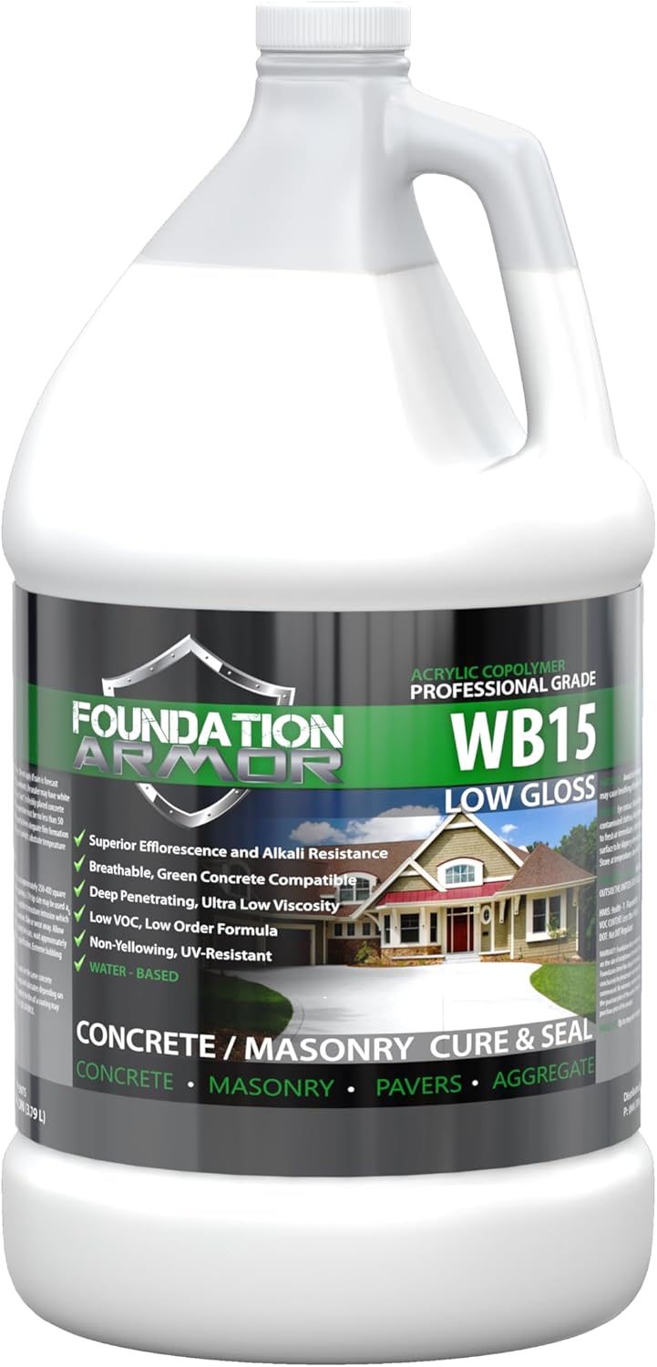 Armor WB15 Water Based Low Gloss Acrylic Concrete Sealer and Concrete Cure and Seal - 1 Gallon