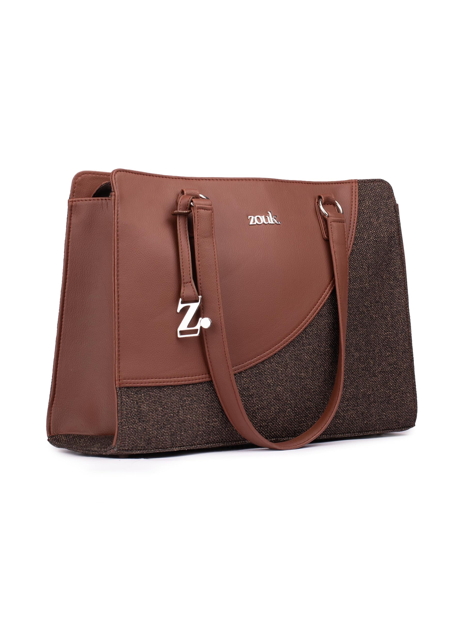 ZOUK Women's Office Essential Bag | Jute | Vegan Leather Handcrafted Tote Bag With Double Handle Shoulder Strap