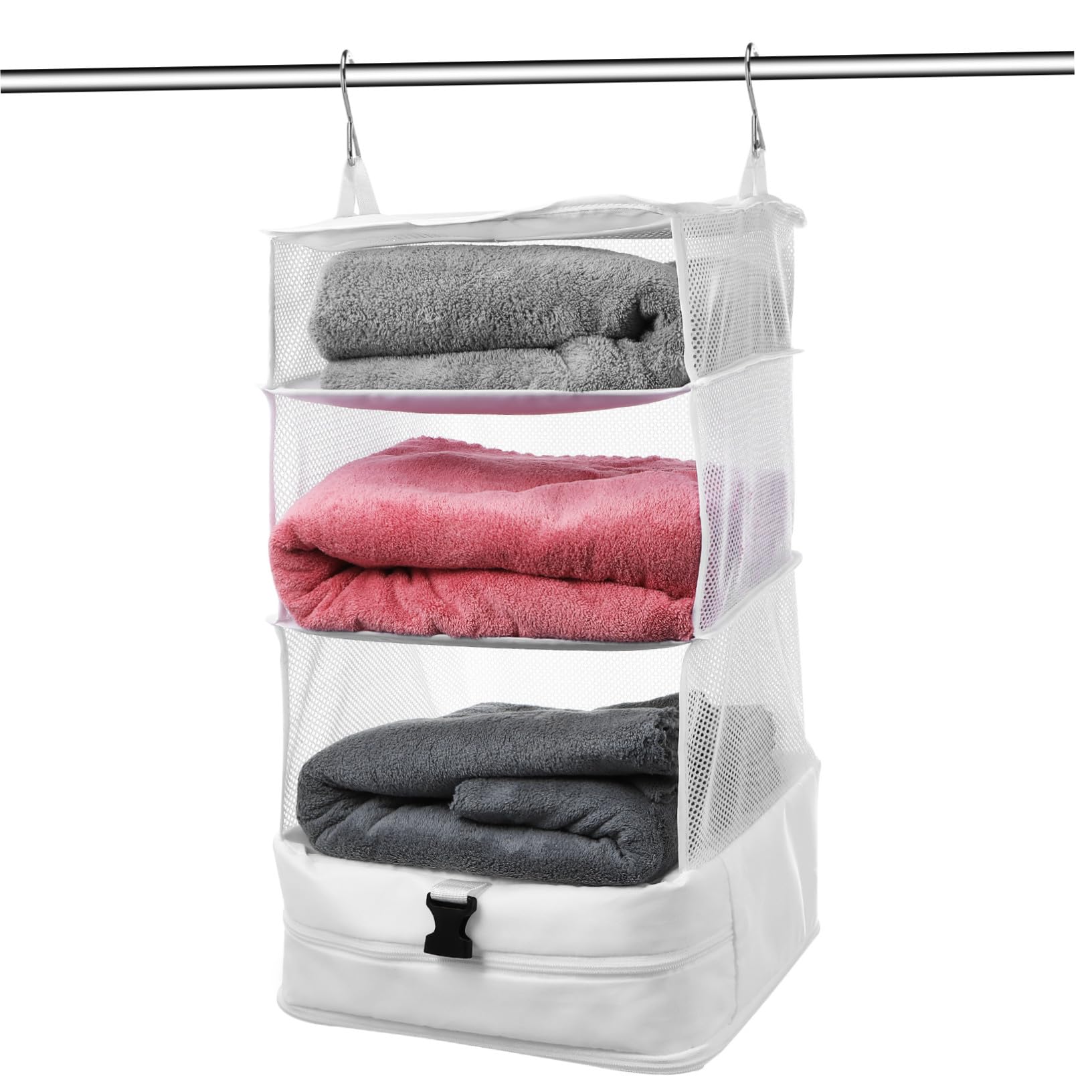 IMIKEYA Organizer da Viaggio Appeso a Strati Borsa Porta Abiti Compatta con Ganci e Fibbia Organizer Tessile Multi-scomparto per Armadi e Valigie